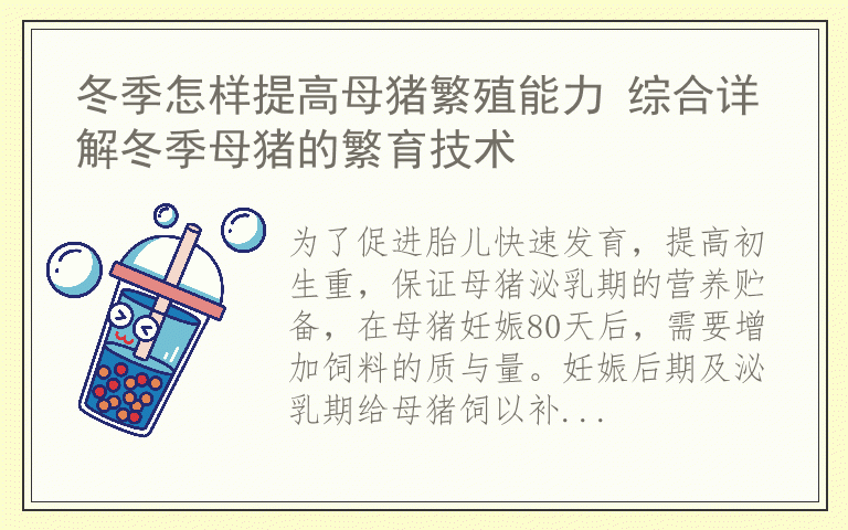 冬季怎样提高母猪繁殖能力 综合详解冬季母猪的繁育技术