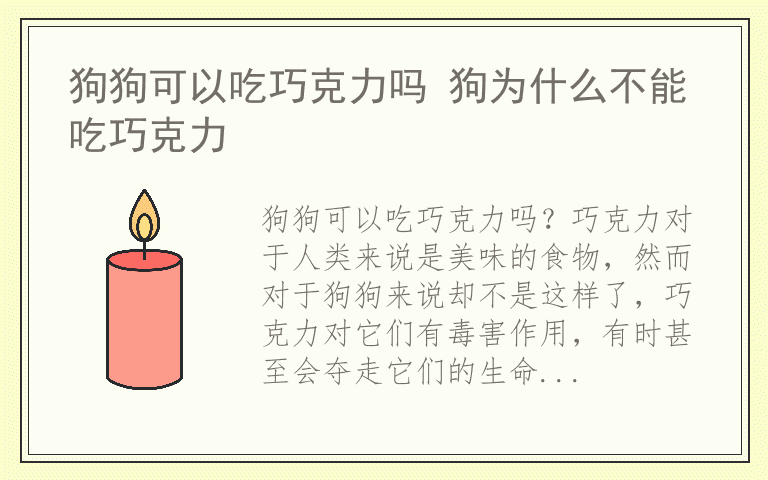 狗狗可以吃巧克力吗 狗为什么不能吃巧克力