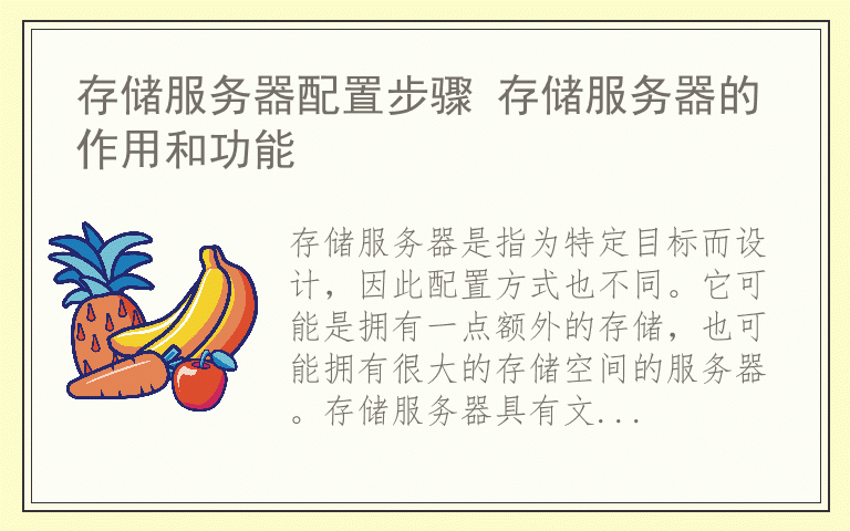 存储服务器配置步骤 存储服务器的作用和功能