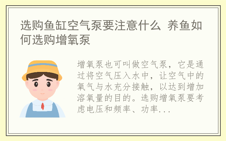 选购鱼缸空气泵要注意什么 养鱼如何选购增氧泵