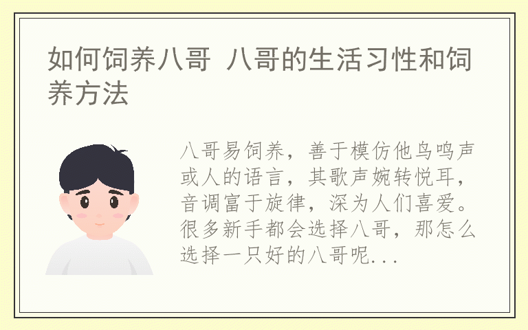 如何饲养八哥 八哥的生活习性和饲养方法