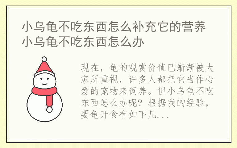 小乌龟不吃东西怎么补充它的营养 小乌龟不吃东西怎么办