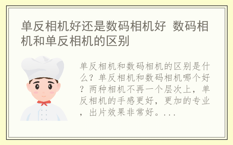 单反相机好还是数码相机好 数码相机和单反相机的区别