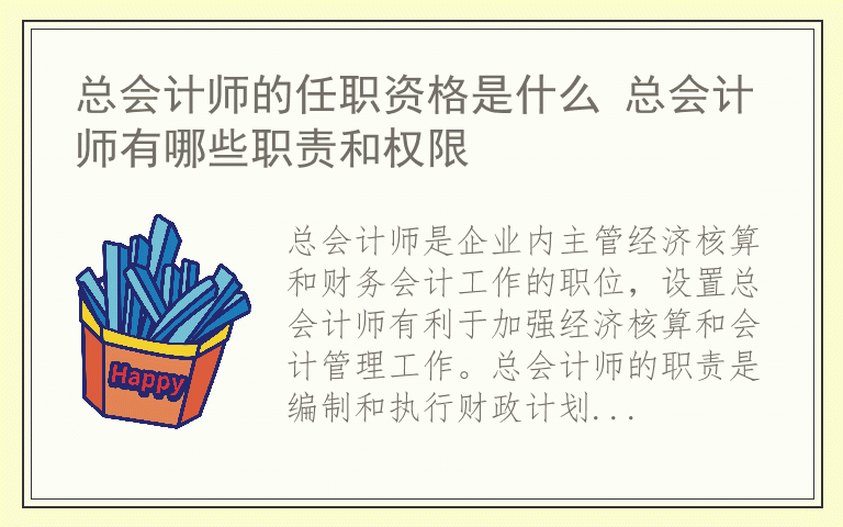 总会计师的任职资格是什么 总会计师有哪些职责和权限