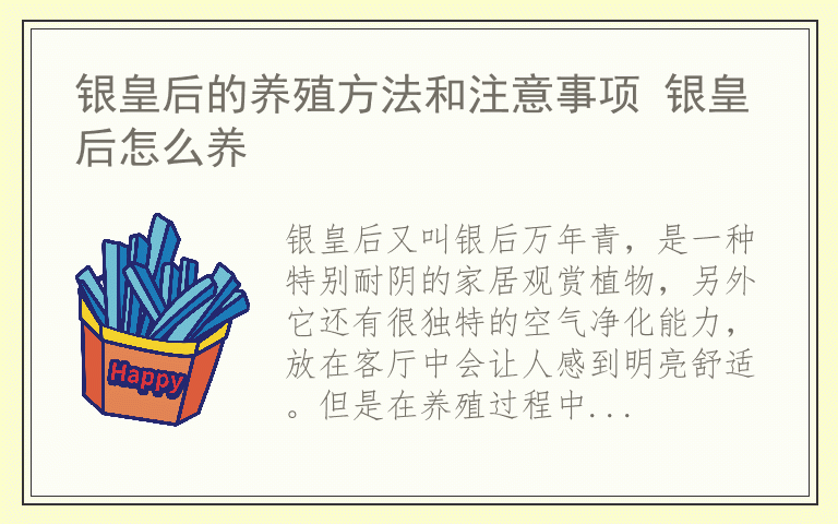 银皇后的养殖方法和注意事项 银皇后怎么养