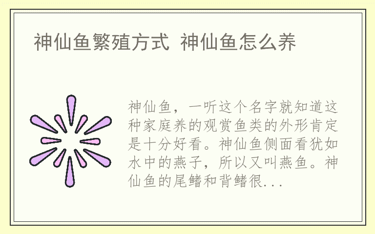 神仙鱼繁殖方式 神仙鱼怎么养