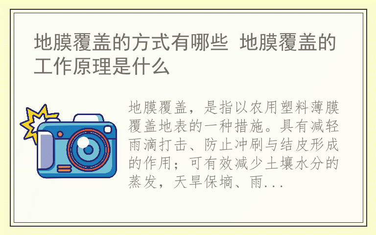 地膜覆盖的方式有哪些 地膜覆盖的工作原理是什么