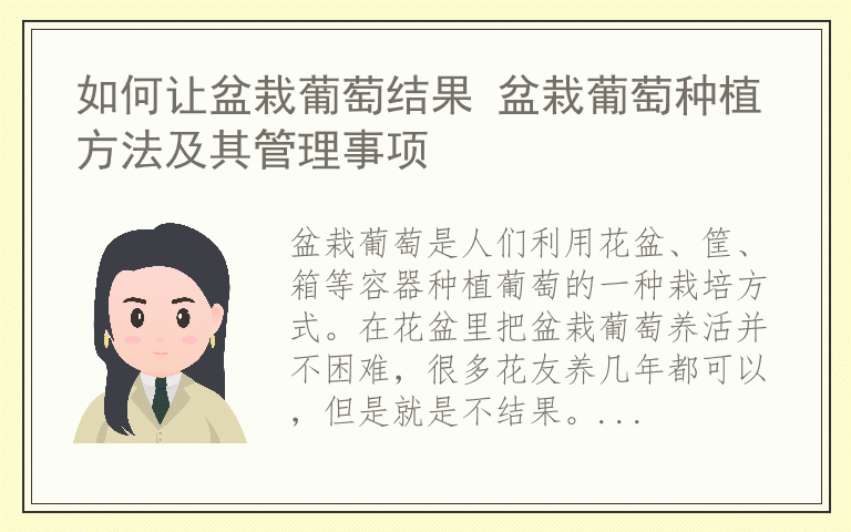 如何让盆栽葡萄结果 盆栽葡萄种植方法及其管理事项