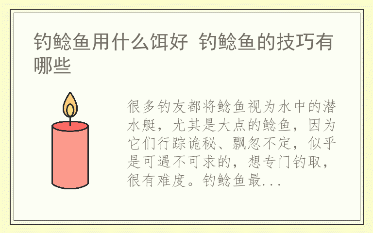 钓鲶鱼用什么饵好 钓鲶鱼的技巧有哪些