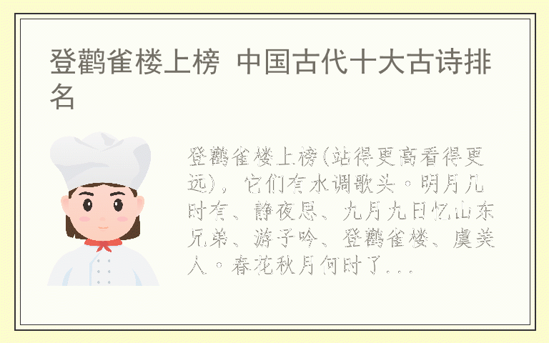 登鹳雀楼上榜 中国古代十大古诗排名