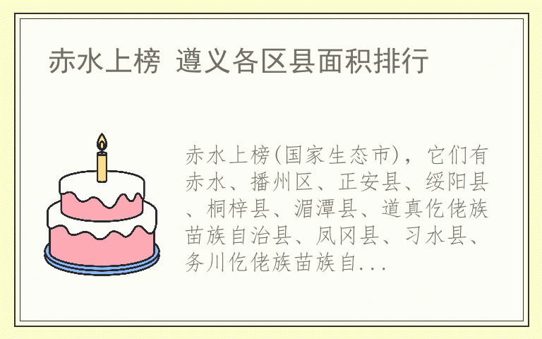 赤水上榜 遵义各区县面积排行