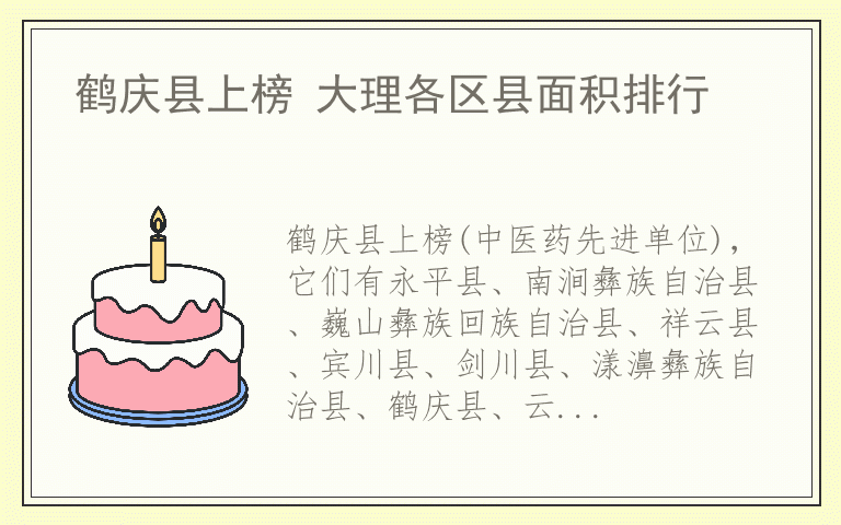 鹤庆县上榜 大理各区县面积排行