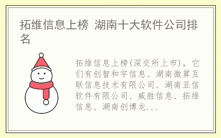 拓维信息上榜 湖南十大软件公司排名