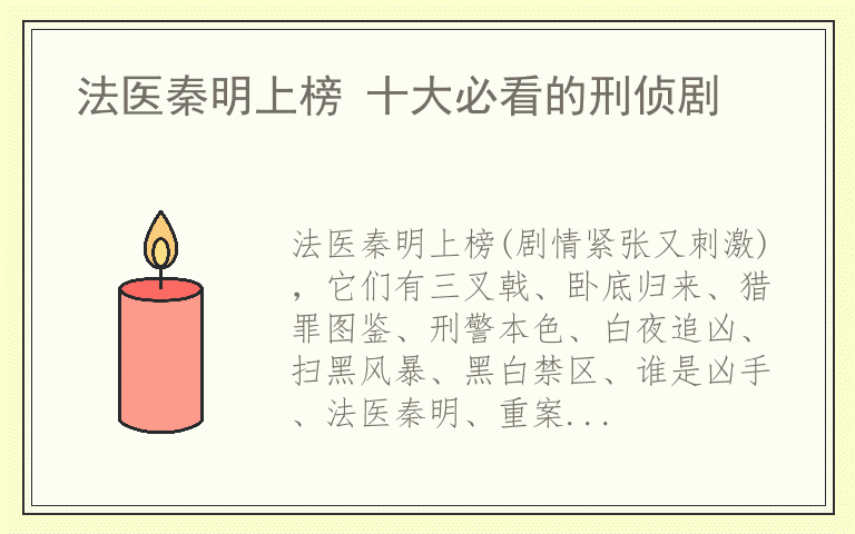法医秦明上榜 十大必看的刑侦剧