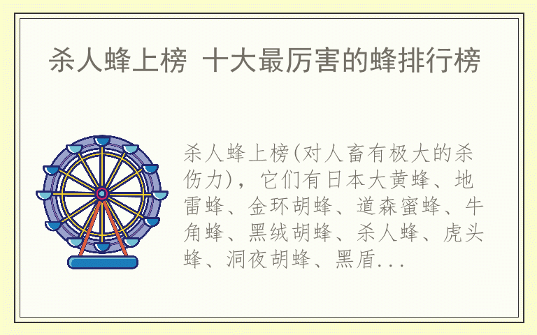 杀人蜂上榜 十大最厉害的蜂排行榜