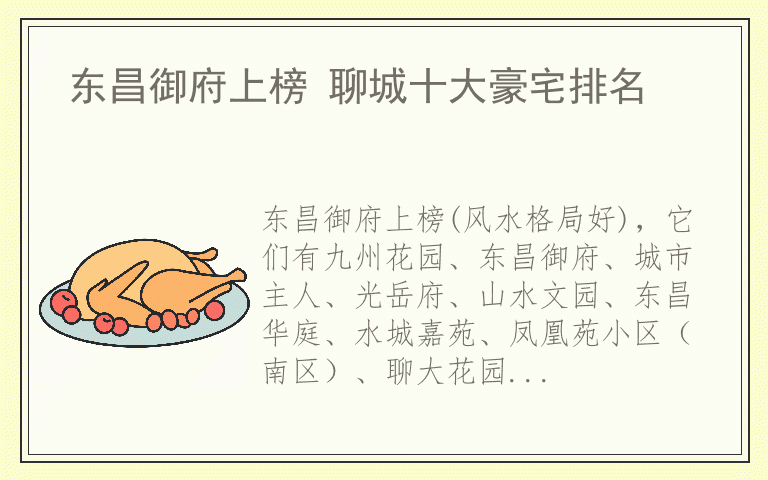 东昌御府上榜 聊城十大豪宅排名