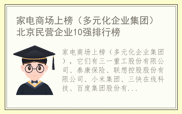 家电商场上榜（多元化企业集团） 北京民营企业10强排行榜