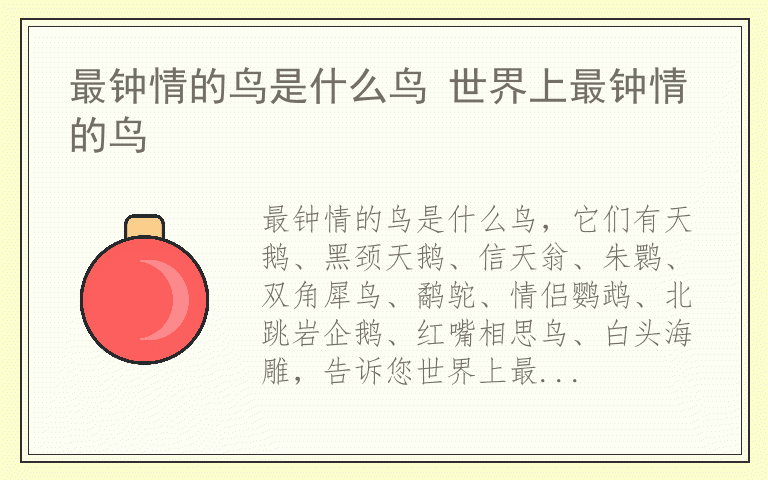 最钟情的鸟是什么鸟 世界上最钟情的鸟