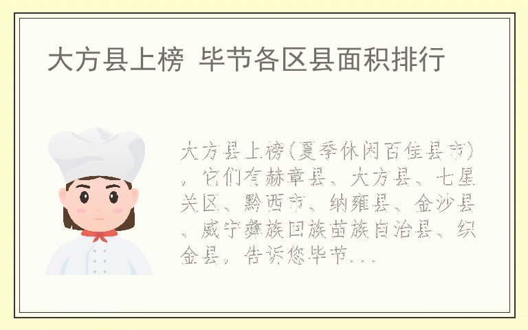 大方县上榜 毕节各区县面积排行