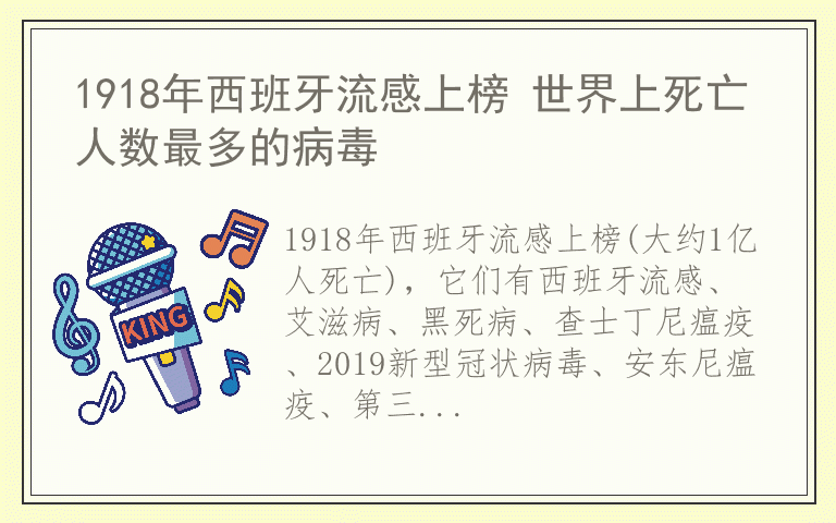 1918年西班牙流感上榜 世界上死亡人数最多的病毒