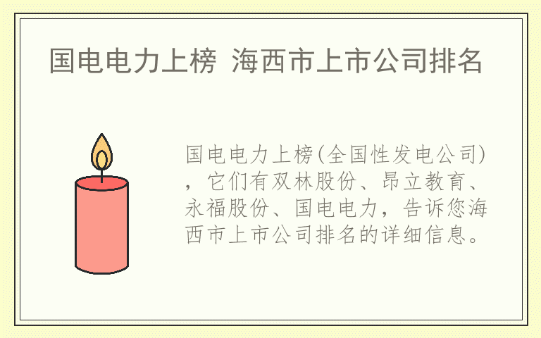 国电电力上榜 海西市上市公司排名