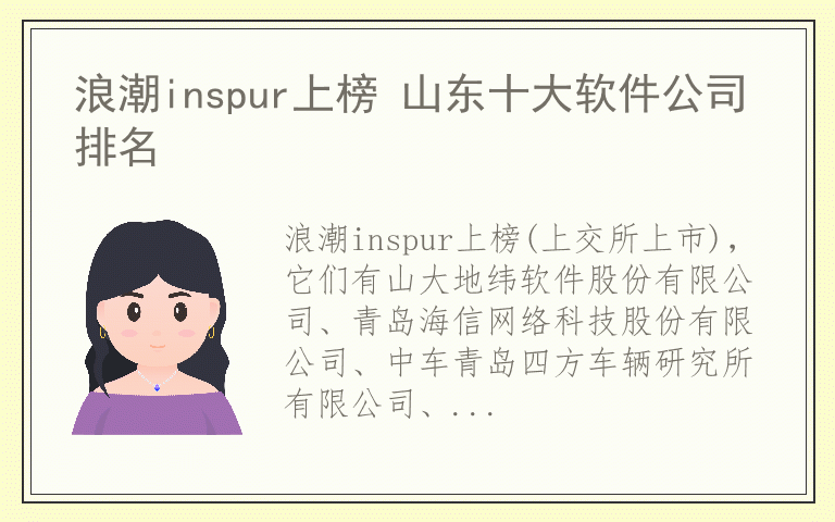 浪潮inspur上榜 山东十大软件公司排名