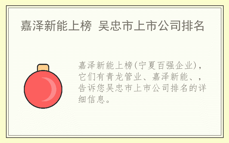 嘉泽新能上榜 吴忠市上市公司排名