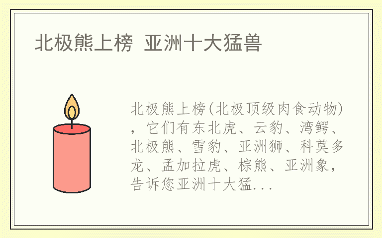 北极熊上榜 亚洲十大猛兽