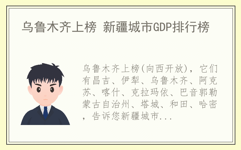 乌鲁木齐上榜 新疆城市GDP排行榜