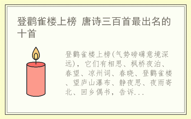 登鹳雀楼上榜 唐诗三百首最出名的十首