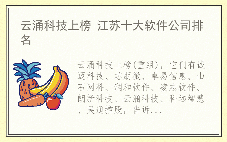 云涌科技上榜 江苏十大软件公司排名
