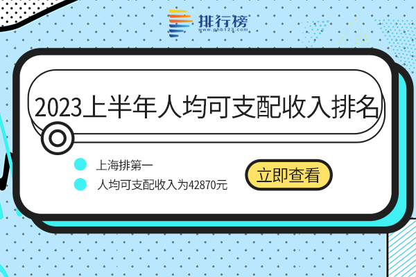 2023上半年人均可支配收入排名：上海反超北京，名义增长9.9%